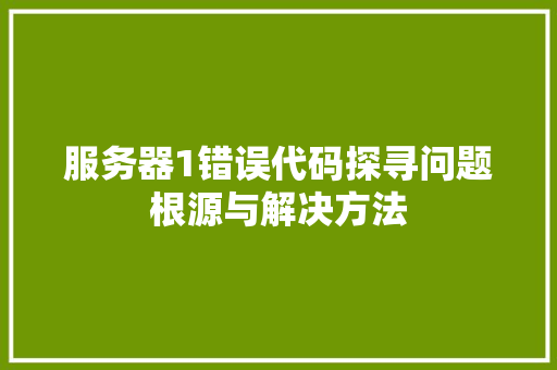 服务器1错误代码探寻问题根源与解决方法 电脑基础