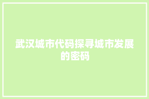 武汉城市代码探寻城市发展的密码 电脑故障维修