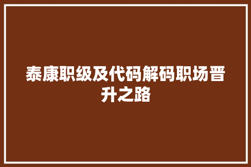 泰康职级及代码解码职场晋升之路 编程语言