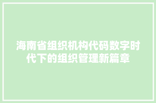 海南省组织机构代码数字时代下的组织管理新篇章 编程语言