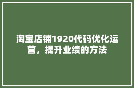 淘宝店铺1920代码优化运营，提升业绩的方法 操作系统