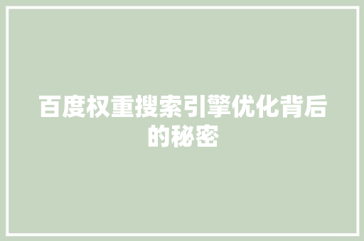 百度权重搜索引擎优化背后的秘密 编程语言