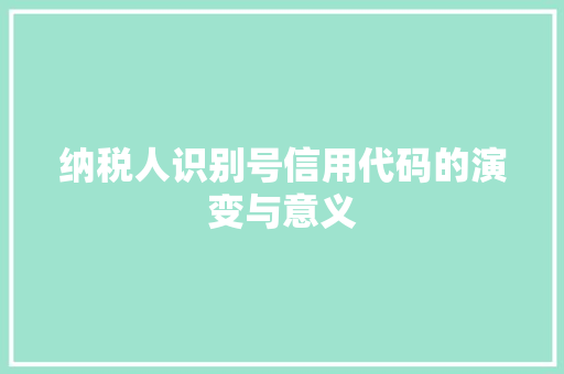 纳税人识别号信用代码的演变与意义