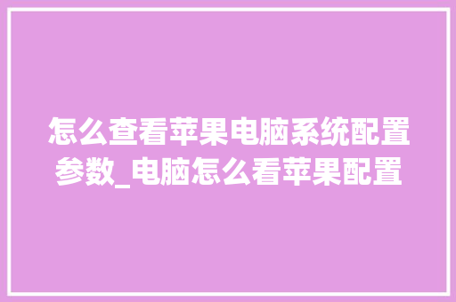 怎么查看苹果电脑系统配置参数_电脑怎么看苹果配置高低啊