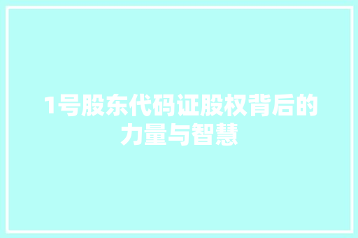 1号股东代码证股权背后的力量与智慧
