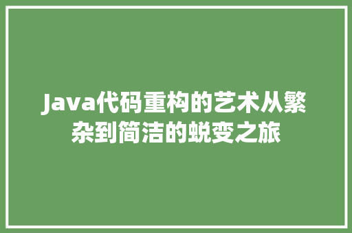 Java代码重构的艺术从繁杂到简洁的蜕变之旅