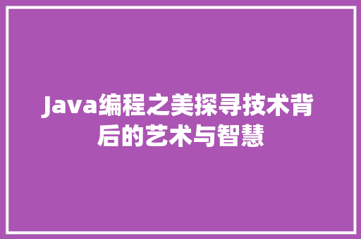 Java编程之美探寻技术背后的艺术与智慧 电脑故障维修