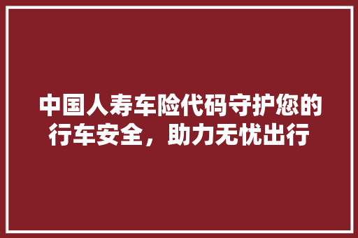 中国人寿车险代码守护您的行车安全，助力无忧出行 操作系统