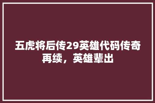 五虎将后传29英雄代码传奇再续，英雄辈出
