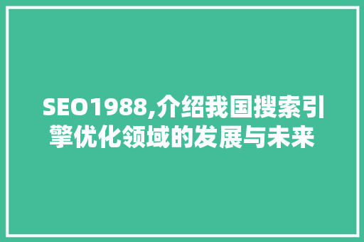 SEO1988,介绍我国搜索引擎优化领域的发展与未来 SEO1988,介绍我国搜索引擎优化领域的发展与未来 编程语言