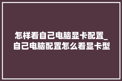 怎样看自己电脑显卡配置_自己电脑配置怎么看显卡型号
