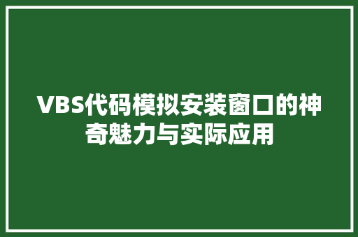 VBS代码模拟安装窗口的神奇魅力与实际应用