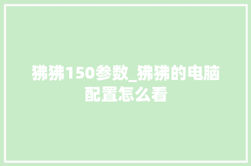 狒狒150参数_狒狒的电脑配置怎么看
