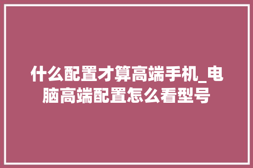 什么配置才算高端手机_电脑高端配置怎么看型号