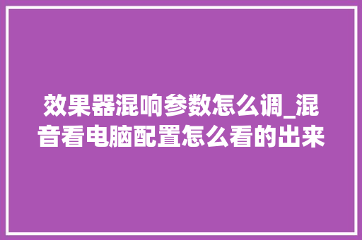 效果器混响参数怎么调_混音看电脑配置怎么看的出来