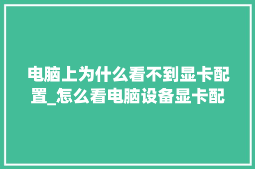 电脑上为什么看不到显卡配置_怎么看电脑设备显卡配置参数
