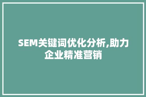 SEM关键词优化分析,助力企业精准营销