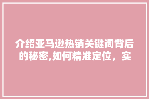 介绍亚马逊热销关键词背后的秘密,如何精准定位，实现电商成功