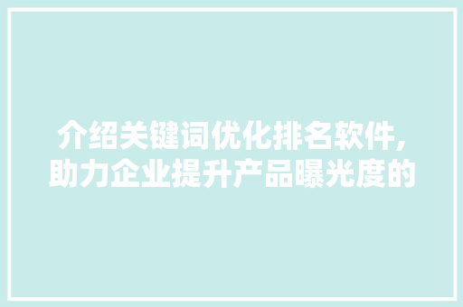介绍关键词优化排名软件,助力企业提升产品曝光度的秘密武器