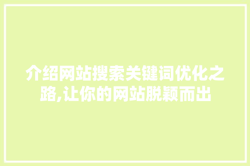 介绍网站搜索关键词优化之路,让你的网站脱颖而出