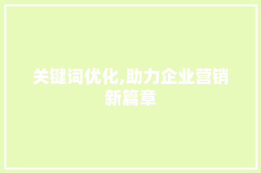 关键词优化,助力企业营销新篇章