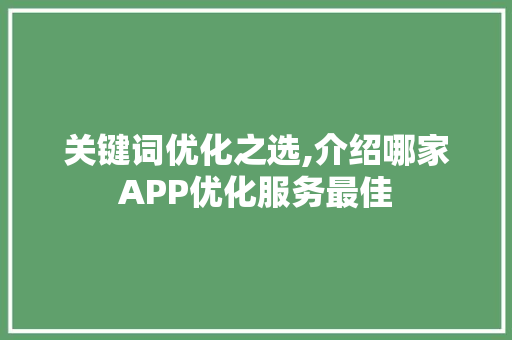 关键词优化之选,介绍哪家APP优化服务最佳