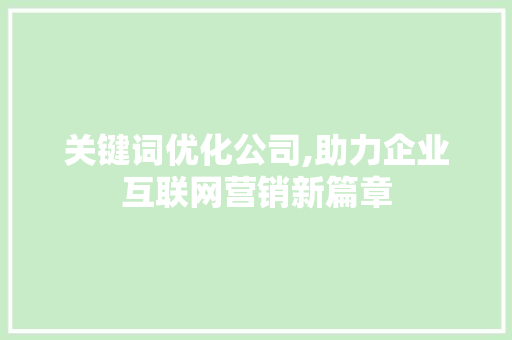 关键词优化公司,助力企业互联网营销新篇章