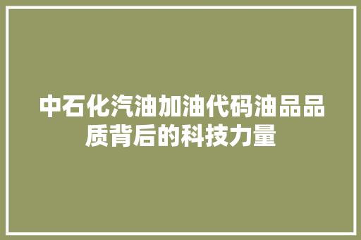 中石化汽油加油代码油品品质背后的科技力量