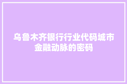乌鲁木齐银行行业代码城市金融动脉的密码