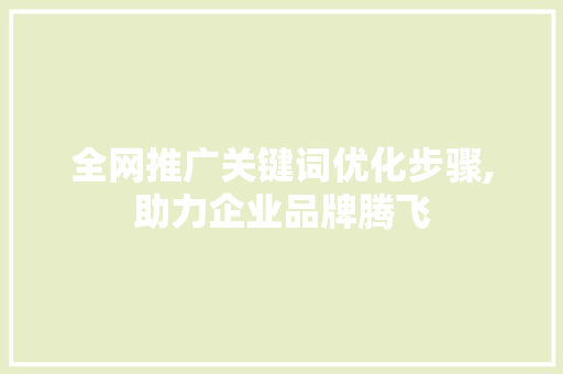 全网推广关键词优化步骤,助力企业品牌腾飞