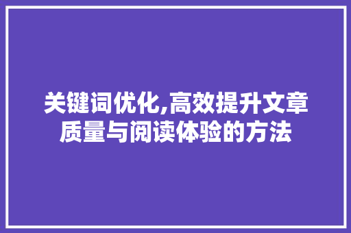 关键词优化,高效提升文章质量与阅读体验的方法