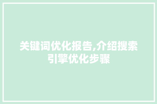 关键词优化报告,介绍搜索引擎优化步骤