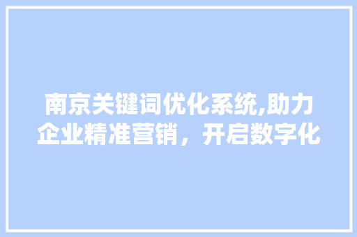 南京关键词优化系统,助力企业精准营销，开启数字化营销新篇章