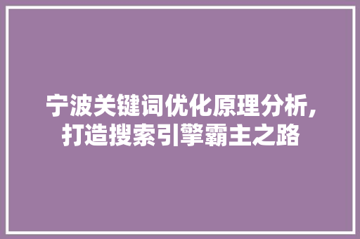 宁波关键词优化原理分析,打造搜索引擎霸主之路