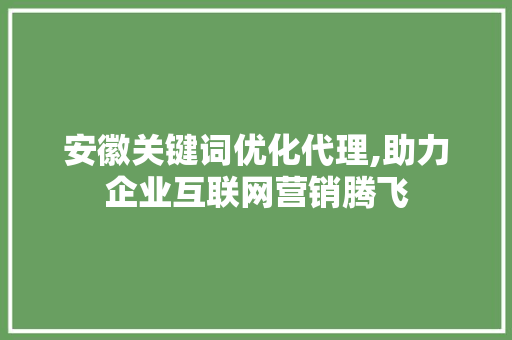 安徽关键词优化代理,助力企业互联网营销腾飞
