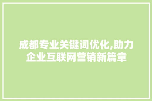 成都专业关键词优化,助力企业互联网营销新篇章