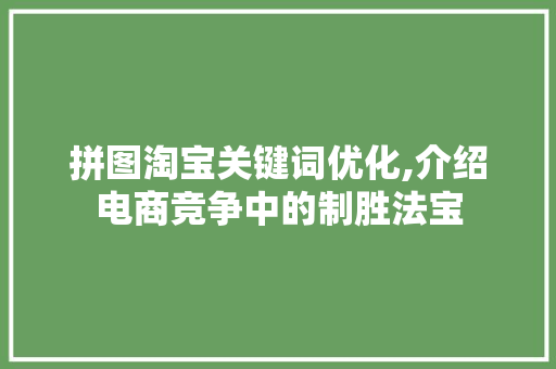 拼图淘宝关键词优化,介绍电商竞争中的制胜法宝