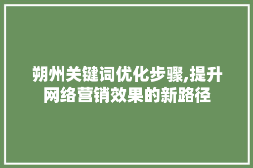 朔州关键词优化步骤,提升网络营销效果的新路径 朔州关键词优化步骤,提升网络营销效果的新路径