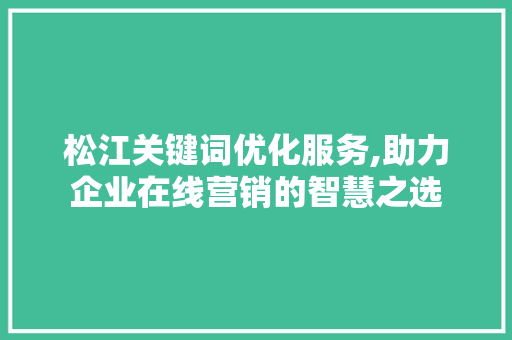 松江关键词优化服务,助力企业在线营销的智慧之选