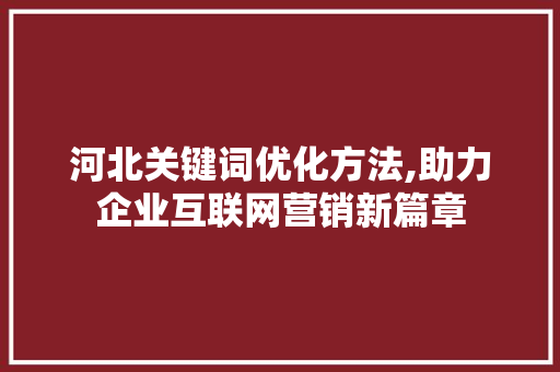 河北关键词优化方法,助力企业互联网营销新篇章