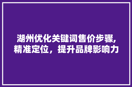 湖州优化关键词售价步骤,精准定位，提升品牌影响力