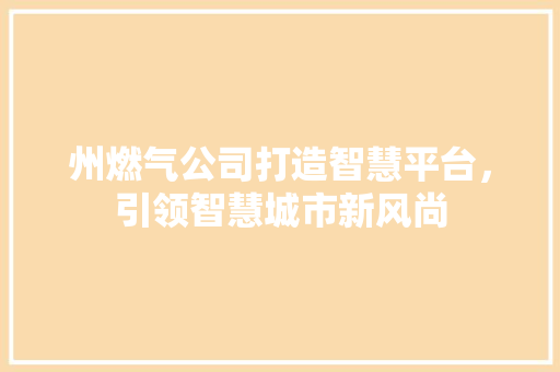 州燃气公司打造智慧平台，引领智慧城市新风尚