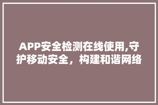 APP安全检测在线使用,守护移动安全，构建和谐网络环境 电脑基础