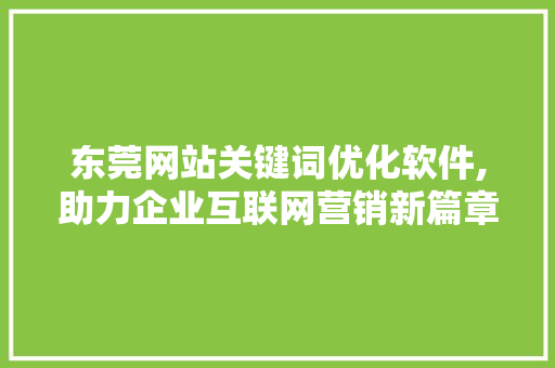 东莞网站关键词优化软件,助力企业互联网营销新篇章