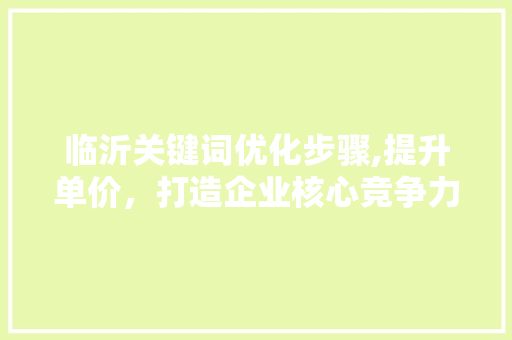 临沂关键词优化步骤,提升单价，打造企业核心竞争力