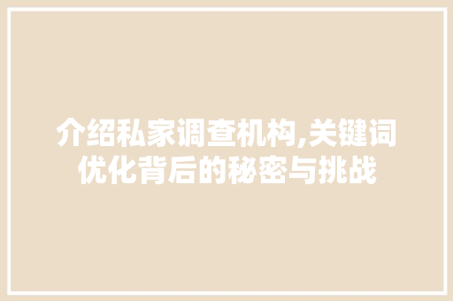 介绍私家调查机构,关键词优化背后的秘密与挑战