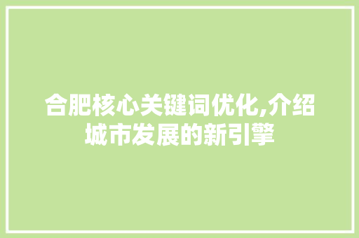 合肥核心关键词优化,介绍城市发展的新引擎