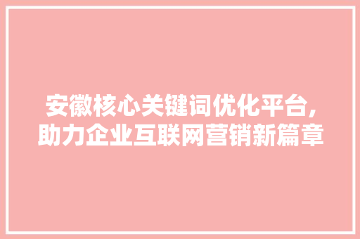 安徽核心关键词优化平台,助力企业互联网营销新篇章
