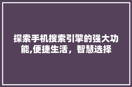 探索手机搜索引擎的强大功能,便捷生活，智慧选择