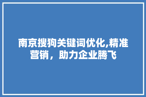 南京搜狗关键词优化,精准营销，助力企业腾飞